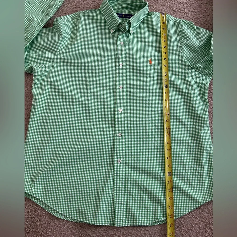 Ralph Lauren Button Down Checkered Long Sleeve Shirt Green Men's XL Orange Pony - Picture 7 of 7